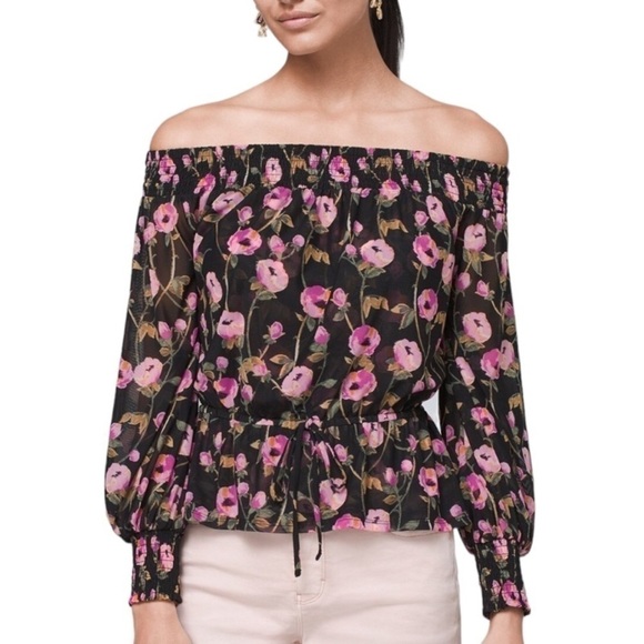 White House Black Market Floral Off-The-Shoulder Mesh Top SIZE Small - Picture 1 of 4